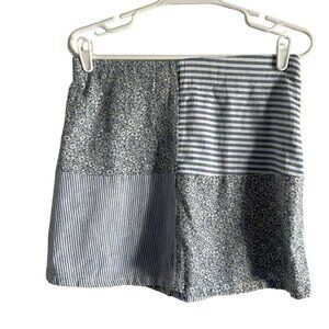 American Eagle M Blue/White Patchwork Linen/Cotton Blend Lined Mini Skirt NWT